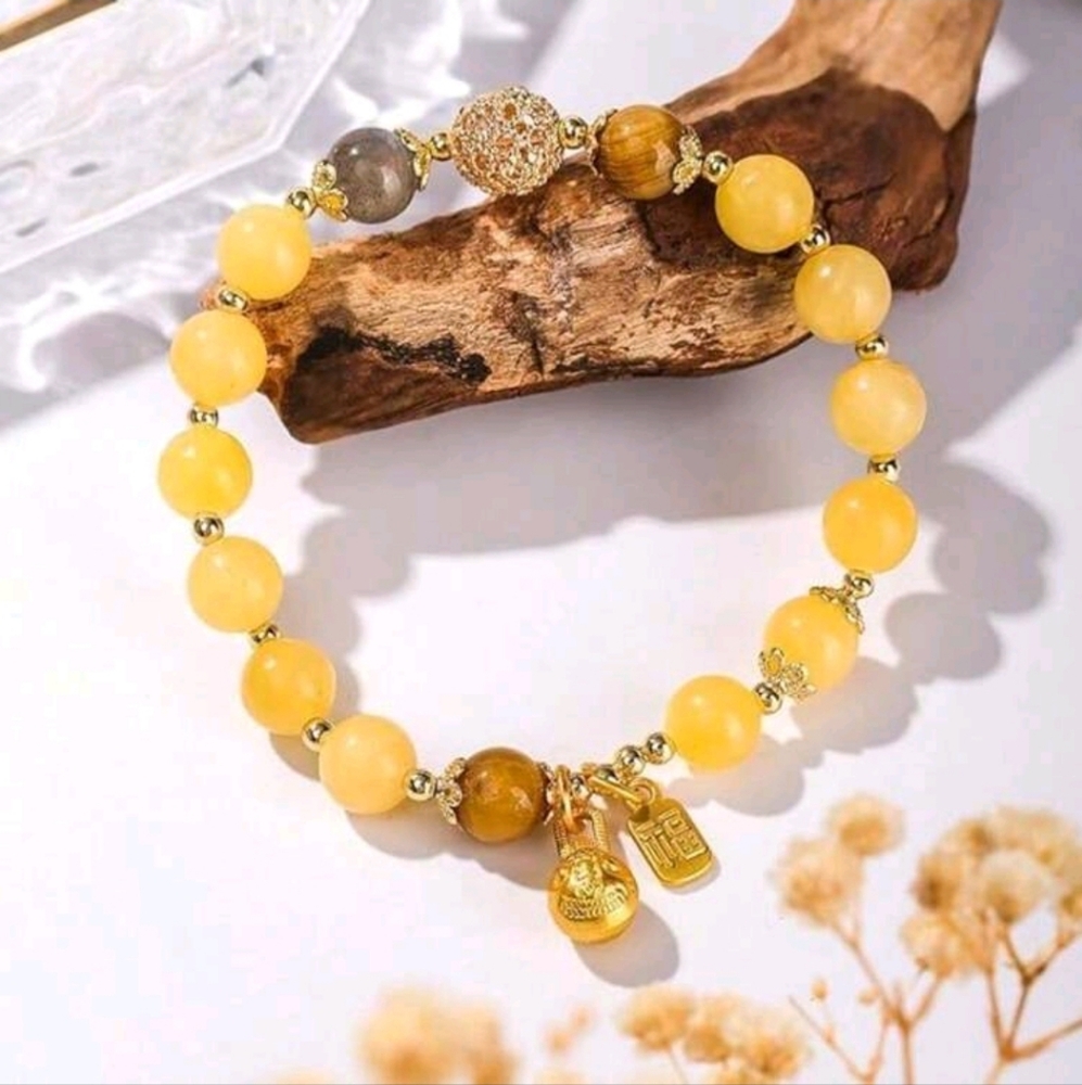BRAND NEW ** Elegant Yellow and Gold Beaded Bracelet